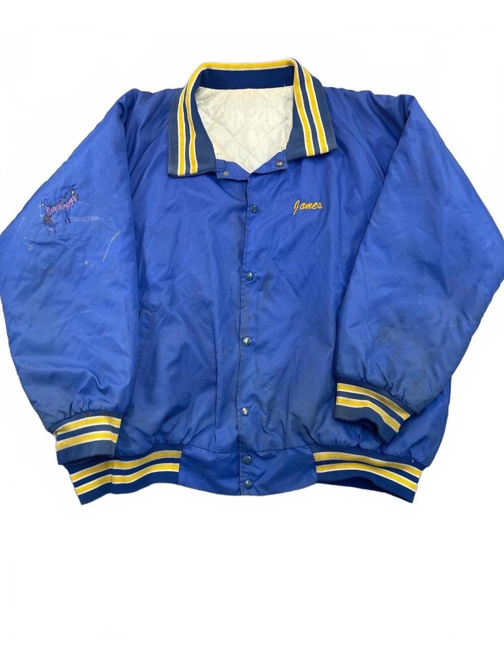 Vintage 1980s Blue Men's Bomber Jacket with Embroidered Penguin Design, Fair Pre